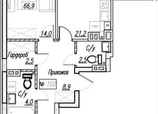 Продается 2-ком. квартира, 65.1 м2, Калининградская область