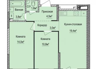 Продается 2-комнатная квартира, 57.1 м2, Ижевск, Устиновский район