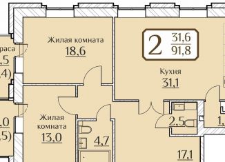 Продается двухкомнатная квартира, 91.8 м2, Чебоксары, улица Дегтярёва, поз1А