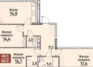 Продаю трехкомнатную квартиру, 86.9 м2, Чебоксары, ЖК Олимп