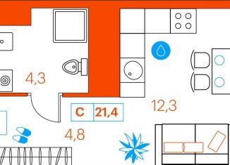 Продажа квартиры студии, 21.4 м2, Тюмень, улица Ветеранов Труда, 36, Ленинский округ