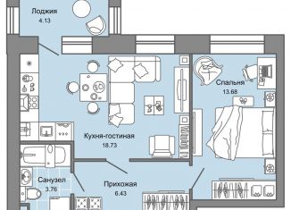 Однокомнатная квартира на продажу, 45 м2, Ульяновск, ЖК Дивный Сад, жилой комплекс Дивный Сад, 1