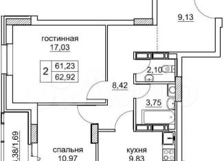 Продажа двухкомнатной квартиры, 62 м2, Пермь, улица Революции, 48Б, ЖК Гулливер