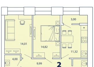 Продам двухкомнатную квартиру, 60.3 м2, Рязань