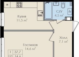 Продажа однокомнатной квартиры, 37.7 м2, Великий Новгород, улица Вересова, 7, ЖК Барселона