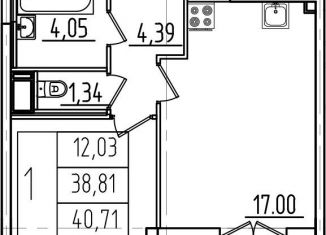 Продается 1-ком. квартира, 40.7 м2, Санкт-Петербург, улица Лёни Голикова, улица Лёни Голикова