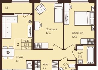 Продается двухкомнатная квартира, 55 м2, деревня Новое Девяткино, ЖК Девяткино