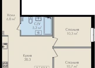 2-комнатная квартира на продажу, 52.5 м2, Великий Новгород, Колмовская набережная, 91, ЖК Барселона