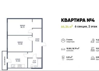 2-комнатная квартира на продажу, 64.3 м2, Новосибирск, Фабричная улица, 4А