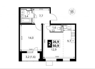 Продажа 2-комнатной квартиры, 50.9 м2, Московская область