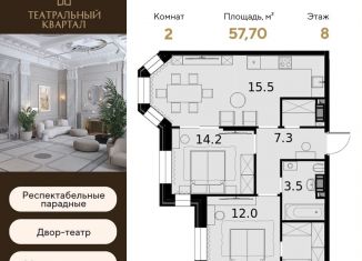 Двухкомнатная квартира на продажу, 57.7 м2, Москва, район Щукино, улица Расплетина, 2к1