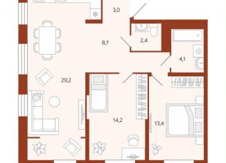 Продажа двухкомнатной квартиры, 74.9 м2, Тюмень