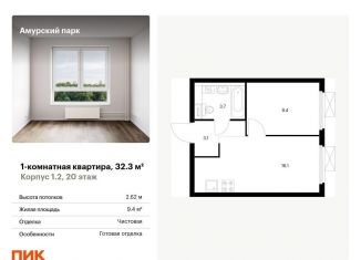 Продаю однокомнатную квартиру, 32.3 м2, Москва, жилой комплекс Амурский Парк, 1.2, ЖК Амурский Парк
