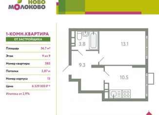 Продается 1-ком. квартира, 36.7 м2, село Молоково, жилой комплекс Ново-Молоково, 13, ЖК Ново-Молоково
