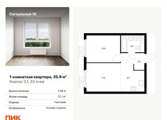 Продам однокомнатную квартиру, 35.9 м2, Москва, район Отрадное