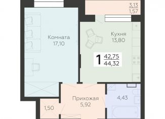 1-комнатная квартира на продажу, 44.3 м2, Воронежская область, улица Независимости, 80Б