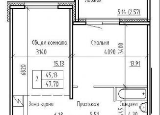 Двухкомнатная квартира на продажу, 45.1 м2, рабочий посёлок Краснообск, ЖК Кольца