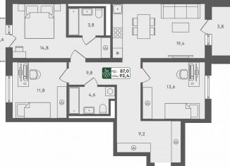 Продам 3-комнатную квартиру, 92.4 м2, Омская область