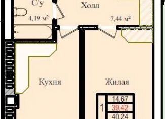 Продается однокомнатная квартира, 40.2 м2, Калининград, Центральный район