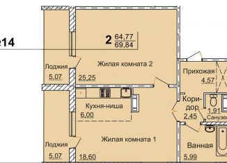 Продам 2-комнатную квартиру, 69.8 м2, Челябинск, 2-я Эльтонская улица, 59Б