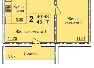 Продается двухкомнатная квартира, 43.2 м2, Челябинск, 2-я Эльтонская улица, 59Б