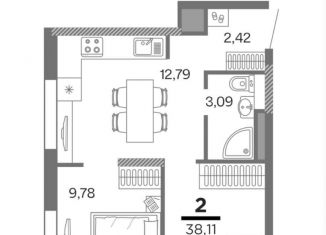 Продам 2-ком. квартиру, 38.1 м2, Рязань, ЖК Метропарк