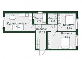 Продается 2-ком. квартира, 65.1 м2, посёлок Западный