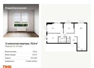 Трехкомнатная квартира на продажу, 72.6 м2, Москва, метро Коломенская