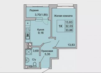 Продаю 1-ком. квартиру, 33.9 м2, Батайск