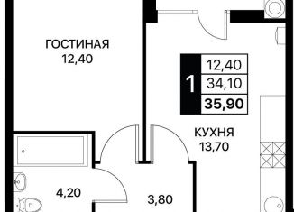 Продается 1-комнатная квартира, 35.9 м2, Ростовская область