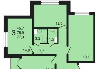 Продается трехкомнатная квартира, 77.6 м2, посёлок Отрадное, Весенняя улица, 2