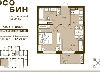 Продается двухкомнатная квартира, 42.2 м2, Брянск
