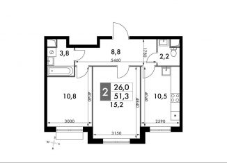 Продажа двухкомнатной квартиры, 51.3 м2, Московская область