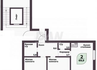Продам 2-комнатную квартиру, 69.9 м2, посёлок Терема, улица Ломоносова, 24