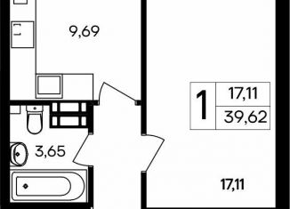 Продам квартиру студию, 39.6 м2, посёлок городского типа Гвардейское, Курганная улица