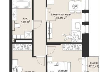 Продается 2-комнатная квартира, 63.4 м2, Казань
