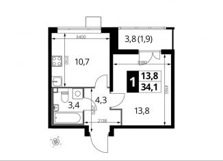 Продается однокомнатная квартира, 33.8 м2, Люберцы, Рождественская улица, 8, ЖК 1-й Лермонтовский