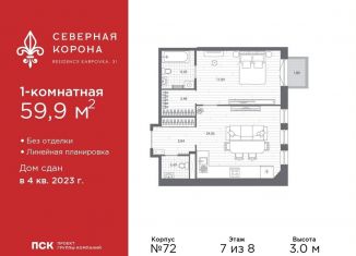 Продажа однокомнатной квартиры, 59.9 м2, Санкт-Петербург, набережная реки Карповки, 31к1