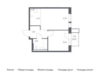 Продам 1-комнатную квартиру, 38.9 м2, Московская область, жилой комплекс Квартал Авиаторов, к8