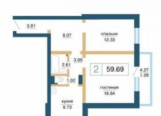 Продается 2-комнатная квартира, 59.7 м2, Красноярск, ЖК Нанжуль-Солнечный
