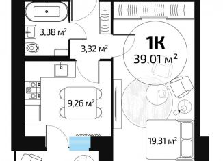 Продается 1-комнатная квартира, 37.1 м2, Самара, метро Юнгородок