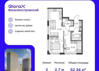 2-ком. квартира на продажу, 52.3 м2, Санкт-Петербург, метро Приморская