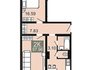 Продам 2-комнатную квартиру, 58 м2, Чита