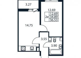 Продажа 1-комнатной квартиры, 38.2 м2, Мурино