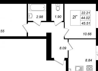 2-комнатная квартира на продажу, 45.5 м2, село Осиново, улица Гайсина, 2Б