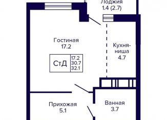 Продажа квартиры студии, 32.1 м2, Новосибирская область, улица Бородина, 54