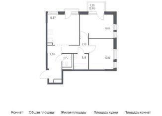 Продам двухкомнатную квартиру, 50.8 м2, деревня Новосаратовка