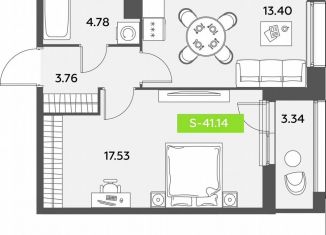 Продам 1-комнатную квартиру, 41.1 м2, Санкт-Петербург, муниципальный округ Звёздное