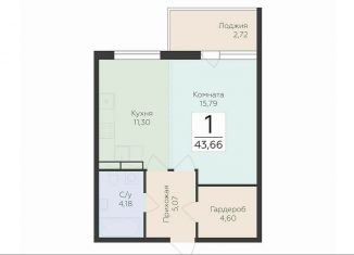 Продам 1-ком. квартиру, 43.7 м2, деревня Лупполово, деревня Лупполово, 3