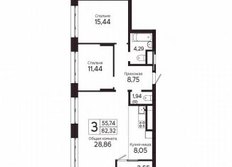 Продажа 3-ком. квартиры, 82.3 м2, Томск, Комсомольский проспект, 48Б, Советский район